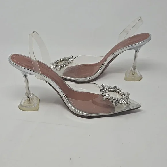 Amina Muaddi PVC Transparent Begum Glass Slingback Heels - Picture 3 of 10
